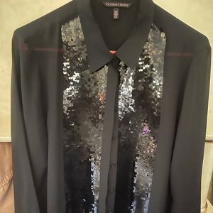 Sheer shirt with sequins down the front